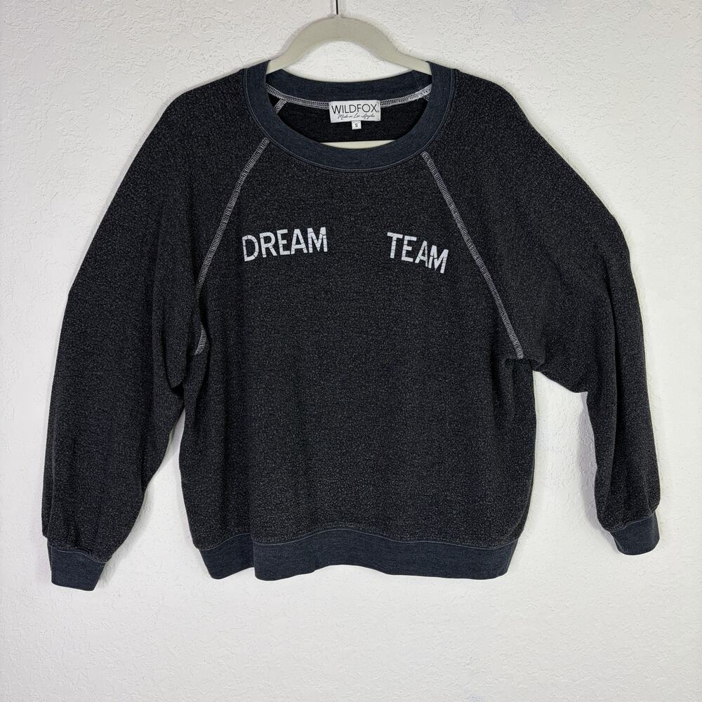 Wildfox Gray Sweatshirt Henley Sleeve Size S, “Dream Team”, school, winter, fall